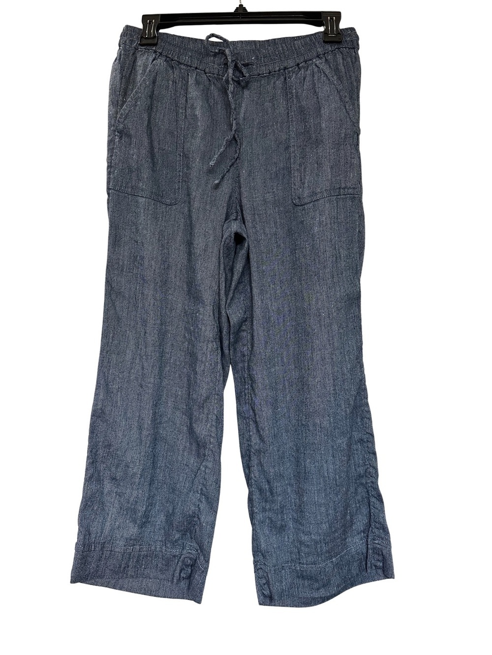 LOFT Blue Chambray Linen Blend Wide Leg Drawstring Pants Sz S